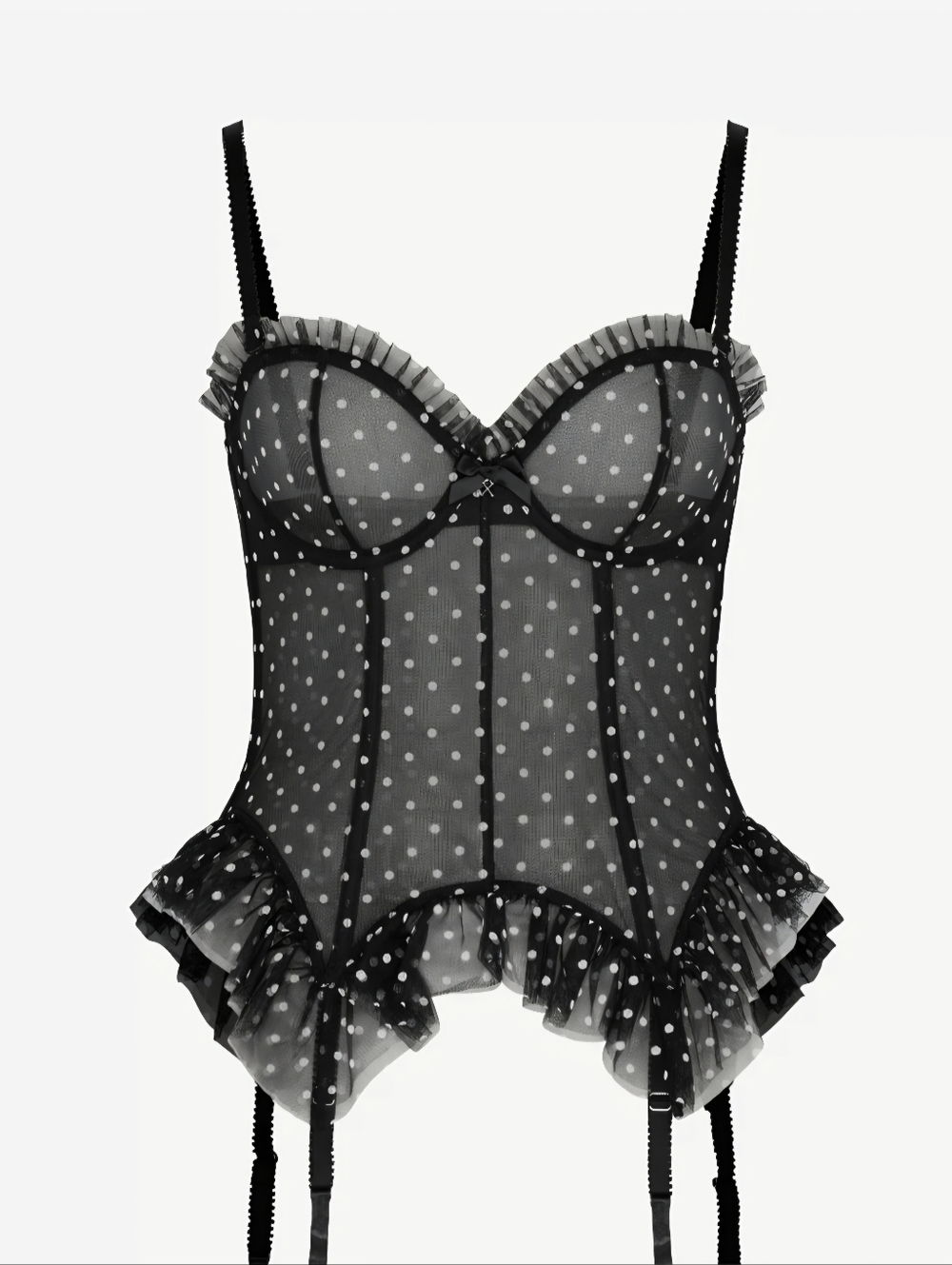 Savage X Fenty Black & White Polka Dot Sheer Bustier with Ruffle Trim